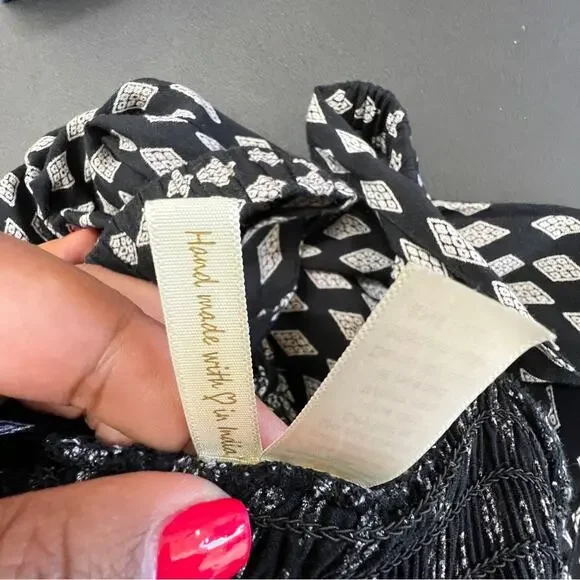 Japna Black White Handmade Artsy Boho Wide Leg Jumpsuit Womens Sz XS - Picture 10 of 13